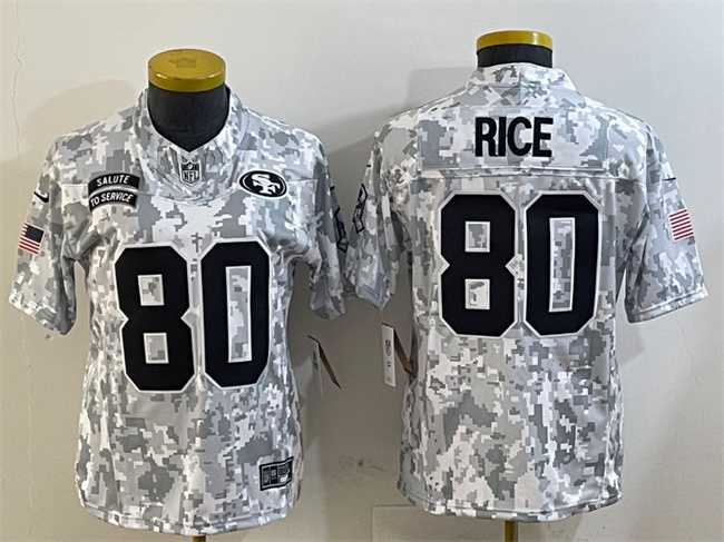Women%27s San Francisco 49ers #80 Jerry Rice 2024 F.U.S.E. Arctic Camo Salute to Service Limited Stitched Jersey Dzhi